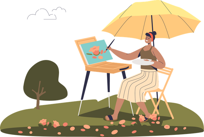 Female painter drawing painting  イラスト