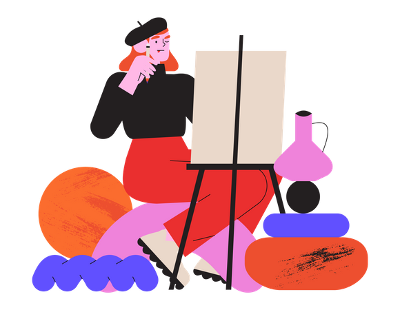 Female Painter drawing painting  イラスト