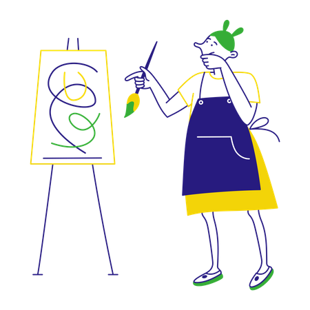 Female painter drawing picture  イラスト