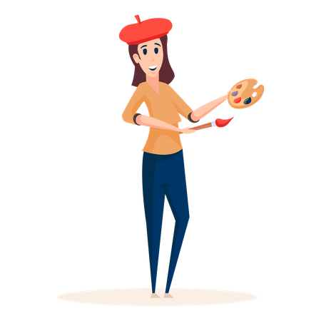 Female painter holding brush and color pad Illustration