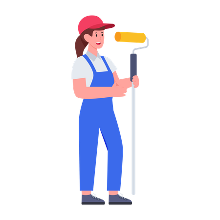 Female Painter holding paint brush  Illustration