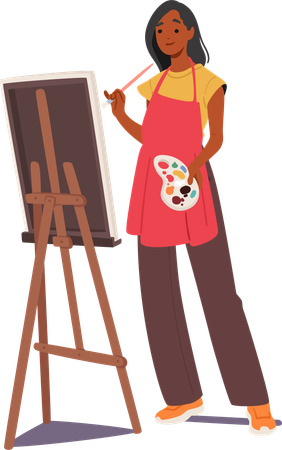 Female painter is sketching on painting board  イラスト