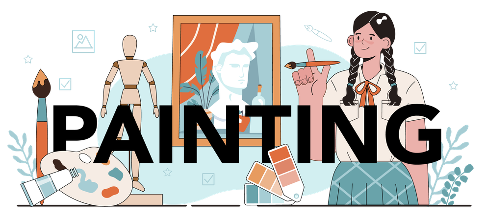 Female painter making painting  イラスト