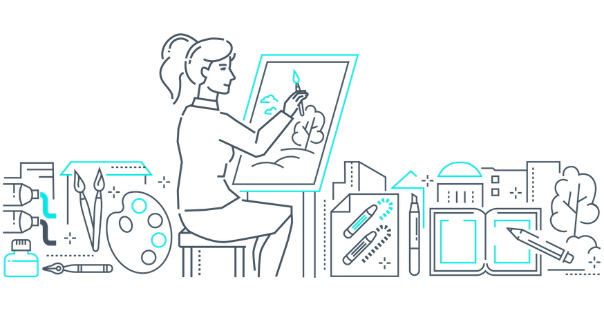 Female painter painting  イラスト