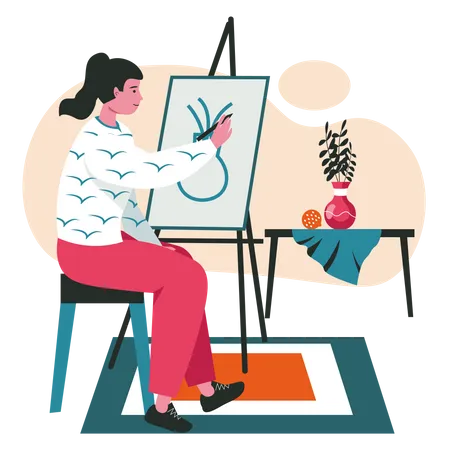 People Do Their Favorite Hobby Scene Concept Woman Painting Still Life On Canvas Artist Drawing On Easel In Art Studio Creativity People Activities Vector Illustration Of Characters In Flat Design Illustration