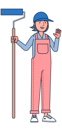 Female painter with paint roller Illustration