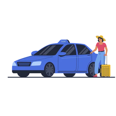 Female passenger boarding  taxi  Illustration