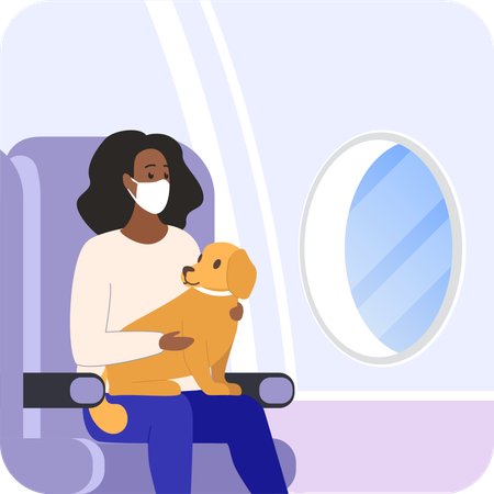 Female Passenger with dog on flight  Illustration