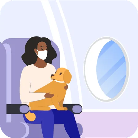 Female Passenger with dog on flight  Illustration