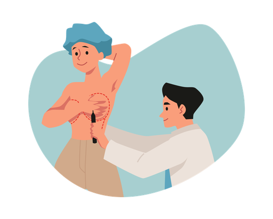Female patient and plastic surgeon  Illustration