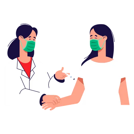 Woman Patient Get Medical Treatment By Female Doctor Vector File With Good Object Grouping Take Off The Face Mask And Get Happy Smile Of Them Illustration