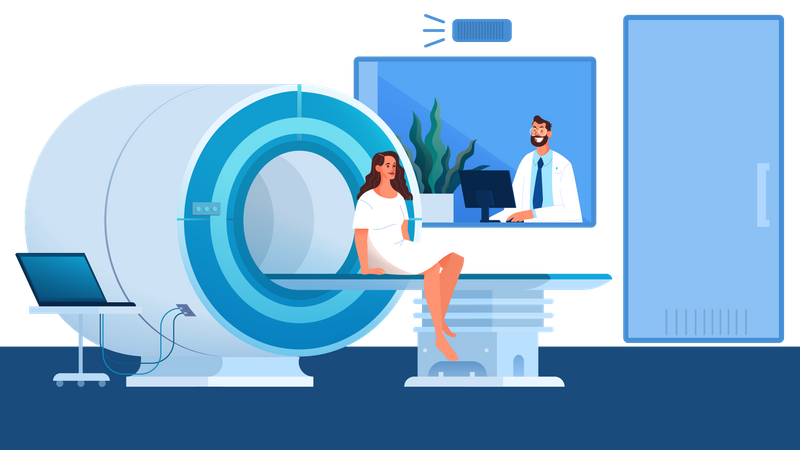 Female patient completed MRI test  Illustration