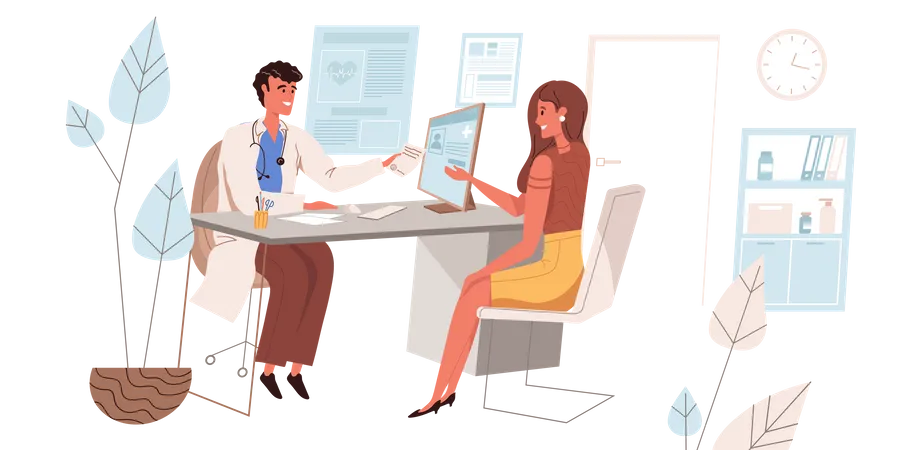 Female Patient Consulting Doctor  Illustration