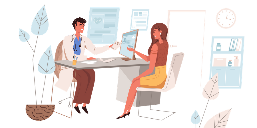 Female Patient Consulting Doctor  Illustration