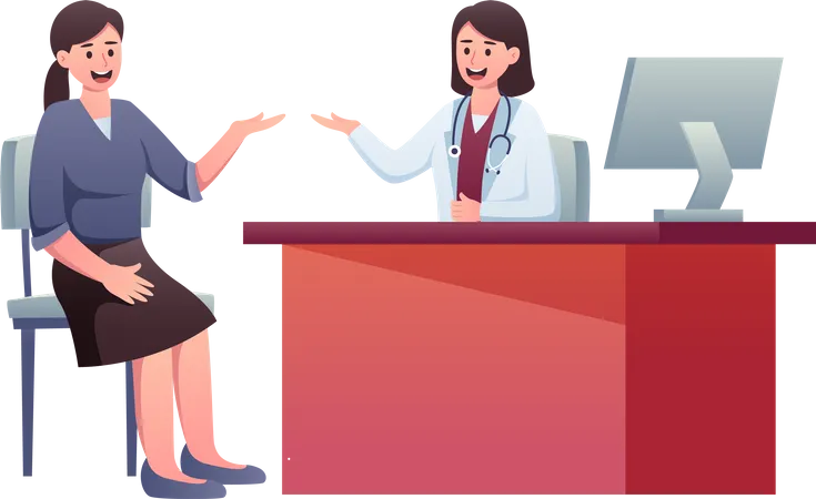 Female patient consulting with doctor  Illustration