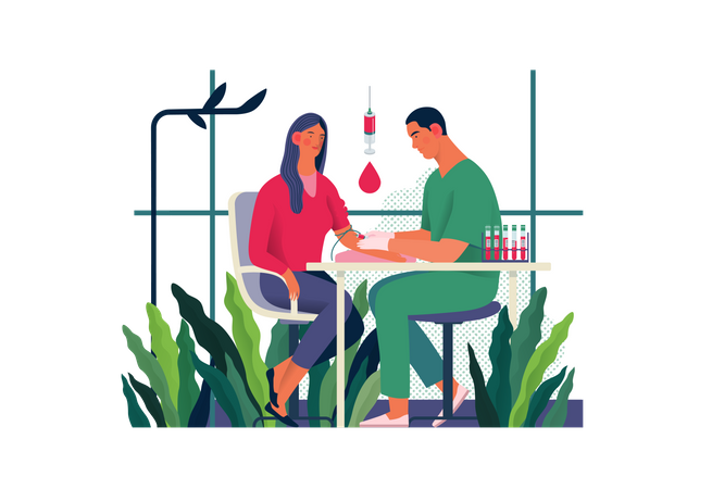 Female patient giving blood sample  Illustration