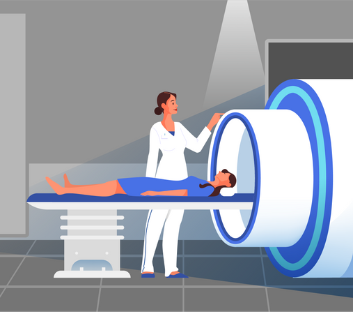 Female patient ready for MRI test Illustration