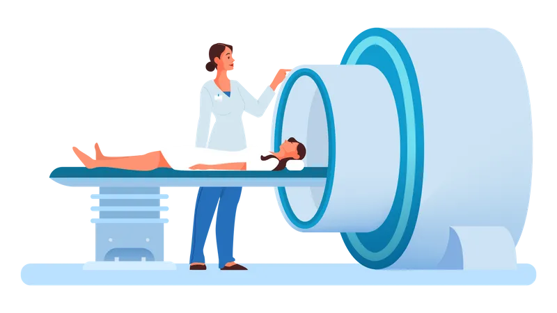 Magnetic Resonance Imaging In Hospital Medical Research And Diagnosis Modern Tomographic Scanner Patient In MRI Isolated Vector Illustration In Cartoon Style 일러스트레이션