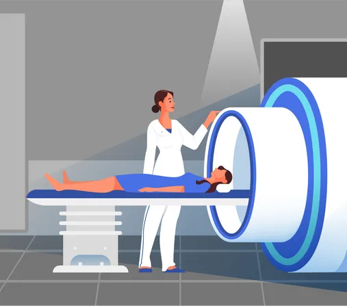 Female patient ready for MRI test  Illustration