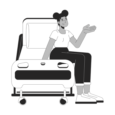 Female patient seated on hospital bed  Illustration