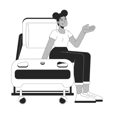 Female patient seated on hospital bed  Illustration