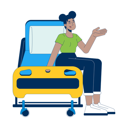 Female patient seated on hospital bed  Illustration