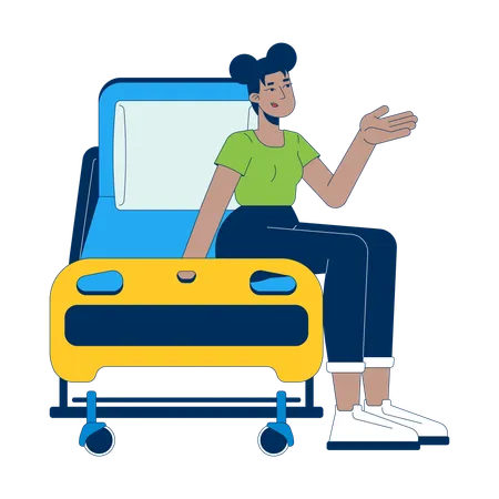 Female patient seated on hospital bed  Illustration