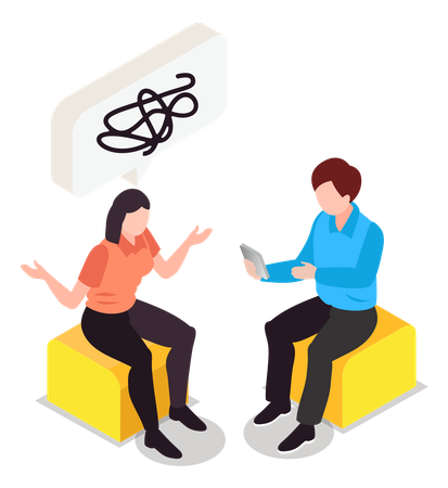 Female patient talking with psychiatrist Illustration