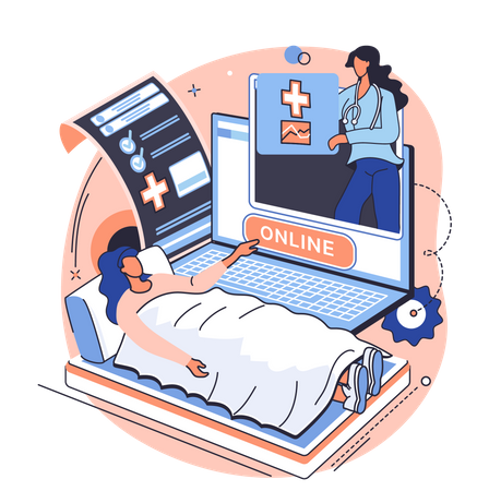 Female patient using online doctor consultation  Illustration