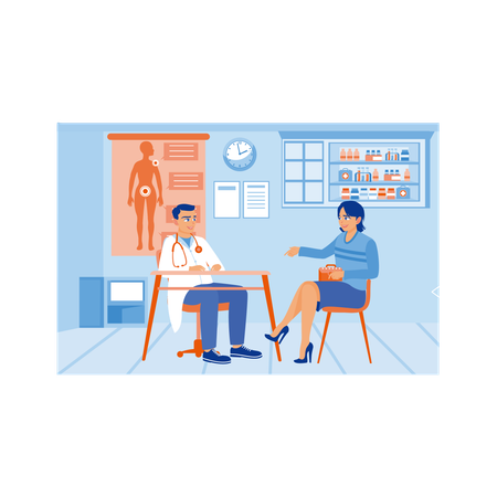 Female patient visiting a doctor in the hospital  Illustration