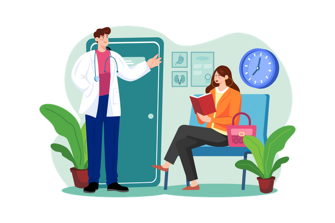 Female patient waiting for a doctor's appointment  Illustration