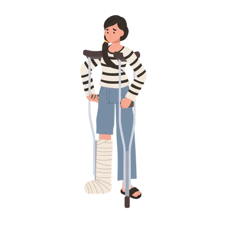 Female Patient With Leg Injury Using Crutches For Walking Support And Rehabilitation  Illustration