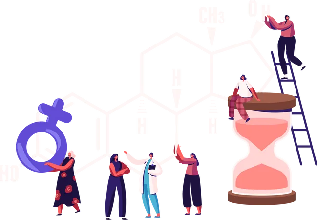 Female Patients and Doctor front of Huge Estrogen Formula  Illustration