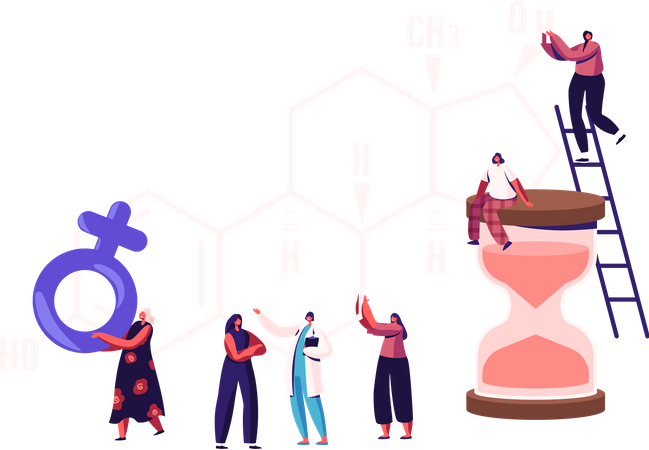 Female Patients and Doctor front of Huge Estrogen Formula  Illustration