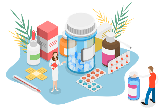 Female pharmacist at pharmacy store  Illustration