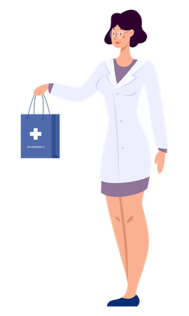 Female pharmacist giving medicine delivery Illustration