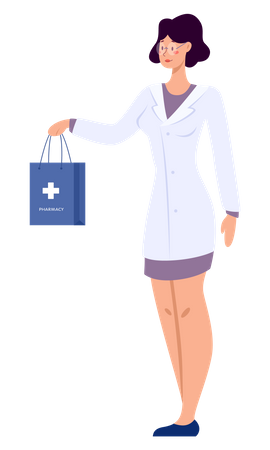 Female pharmacist giving medicine delivery  Illustration