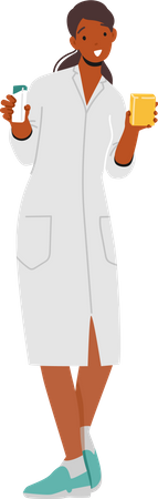 Female pharmacist holding medicines in hands  イラスト