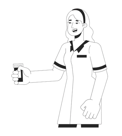 Female pharmacist holding pills bottle  イラスト