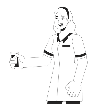 Female pharmacist holding pills bottle  Illustration