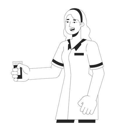 Female pharmacist holding pills bottle  Illustration