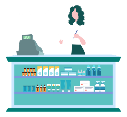Female Pharmacist Writing Prescription  Illustration