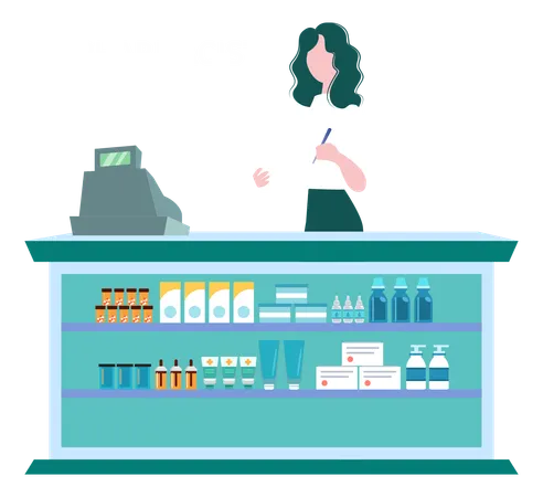Female Pharmacist Writing Prescription  Illustration