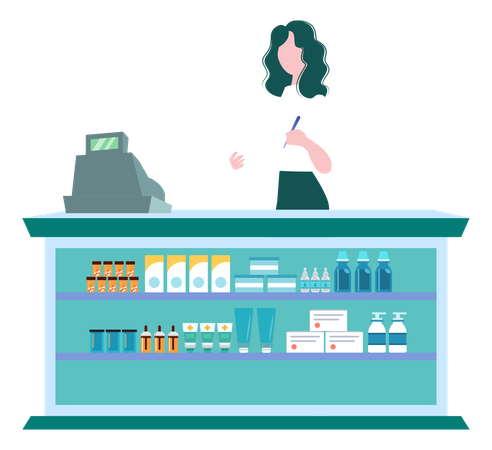 Female Pharmacist Writing Prescription  Illustration