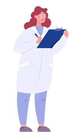 Female pharmacist writing prescription on notepad  Illustration