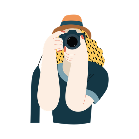 Female photographer clicking photo using camera  Illustration