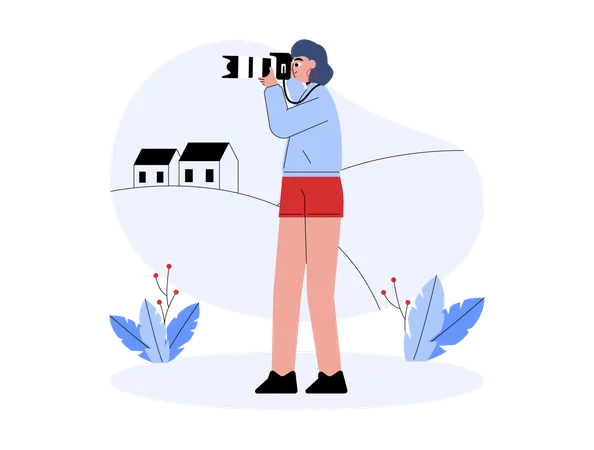 Female Photographer holding camera  Illustration