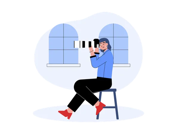 Female Photographer holding camera  Illustration