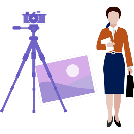 Female photographer with bag while standing with digital camera  Illustration