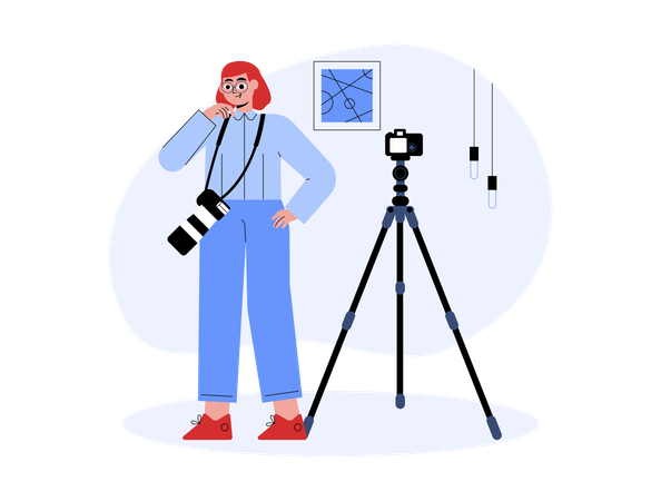 Female Photographer with camera  Illustration